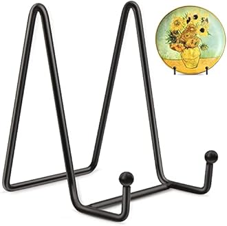 Mocoosy 2 Pack 4 Inch Black Iron Easel Plate Stands for Display - Metal Frame Holder Stands for Pictures, Photos, Decorative Dishes and Tabletop Art