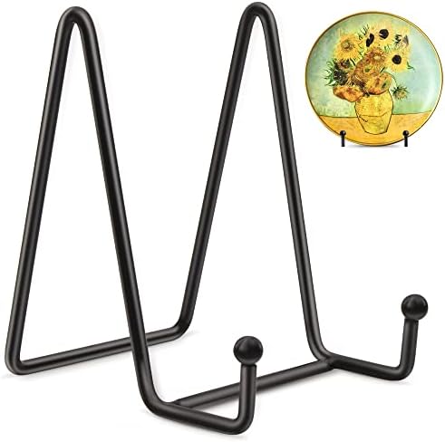 Mocoosy 2 Pack 4 Inch Plate Stands for Display - Black Iron Easel Plate Holder Display Stands Metal Frame Holder Stands for Pictures, Photo, Decorative Plate Dish and Tabletop Art