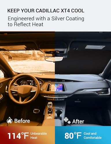 Image of Proadsy Windshield Sun Shade for Cadillac XT4 2019-2025 2026 4-Layer Foldable Front Sunshade Protector Sun Visor Blocks UV Rays Keep Car Cooler