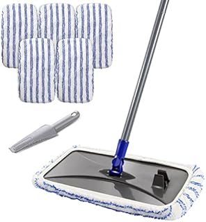 MASTERTOP Large Flat Mop, Microfiber Dust Mop with 5 Pcs Washable Mop Pads, Wet and Dry Mop for Cleaning Hardwood Laminate Vinyl Tile Floors - Send 1 Cleaning Scraper