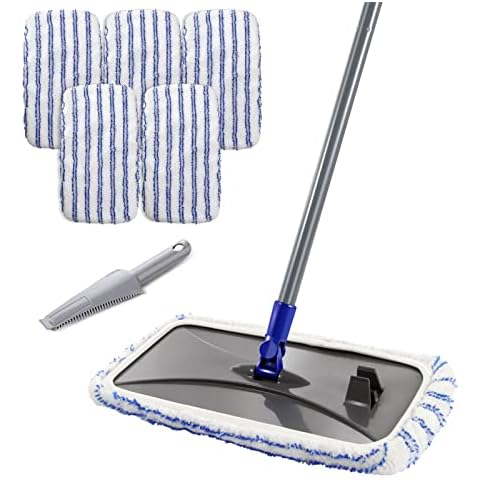 MASTERTOP Large Microfiber Mop - Microfiber Mop Floor Cleaning System, 16x8.4“ Flat Mop, Dust Mop, Hardwood Floor Mop, Washable, 360 Degree, 5 Microfiber Mop Replacement Pad, 1 Cleaning Scraper Cover