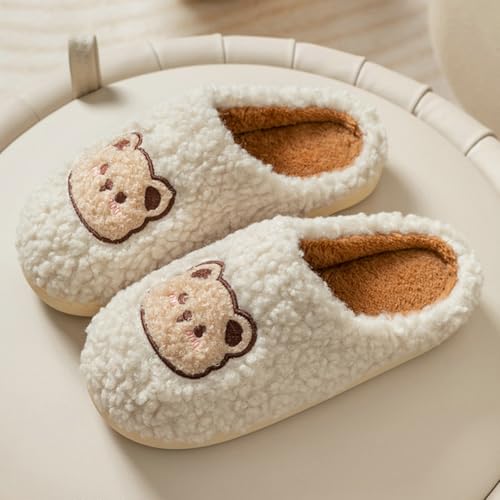 Cute Cozy Cartoon Bear Cotton Slippers, Home Indoor Outdoor Warm Non-Slip Sandals Soft Bottom Plush Slides for Women Men3