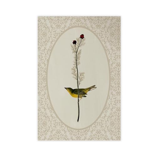 Peinture à l'huile vintage plante oiseau déco ferme murale grand format toile