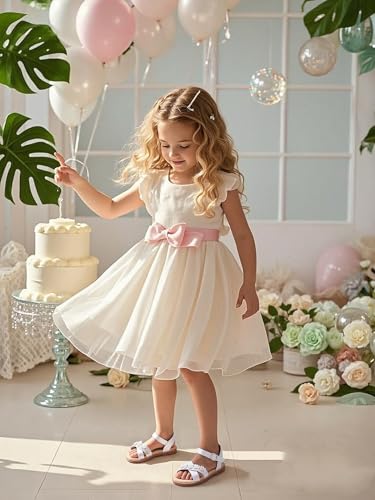 Image of THEE BRON Toddler Girls Sandals Wedding Flower Girl Dress Shoes Open Toe Flats