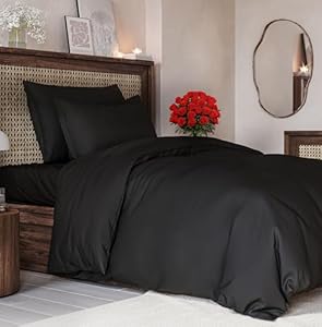 3-delige dekbedovertrekset - dekbedovertrek 140x200, 2 kussenslopen 65X65 - zachte, ademende microvezel polyester van kwaliteit - ritssluiting en hoekbandjes voor pasvorm - OEKO-TEX - Zwart