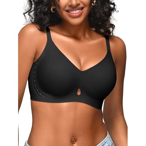 S-L Wireless Jelly Bras for Women with Support - Seamless Bra No Underwire Full Coverage Comfort T-Shirt Bralette Black Small