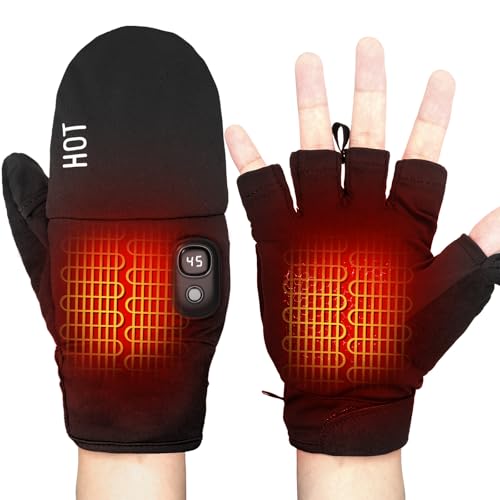 yoostooper Rechargeable Electric Heated Gloves for Men & Women, Flip Top Design, Full & Half Hand Heating & Fingerless Option, Perfect for Cold Weather Work, Cycling, Skiing & Outdoor Snow