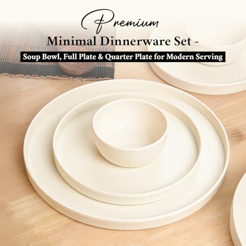 Image of MARKET 99 Heavy-Duty Matte Minto Cream Sparkle Dinner Set - 12 Pcs | Premium Melamine Dinnerware with 4 Full Plates, 4 Side Plates & 4 Bowls | Stylish Tableware for Daily Meals, Kitchen Decor
