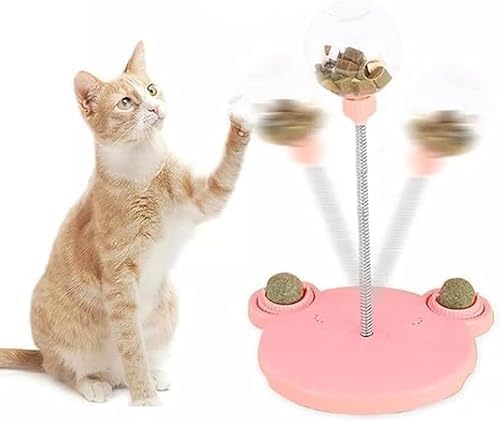 キャットサークルトラックおもちゃ 猫用ボール 餌入れ おやつボール 猫用玩具ボール ペット エサ オモチャ だるまボール 甘噛み IQ訓練 嗅覚訓練 知育玩具 早食い防止 運動不足やストレス解消 歯清潔 安全 丈夫 倒れないデザイン (またたびボール付きピ