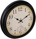 Horloge extérieure 16 pouces, grandes horloges murales étanches avec thermomètre pour salon, patio, piscine, jardin (Bronze)
