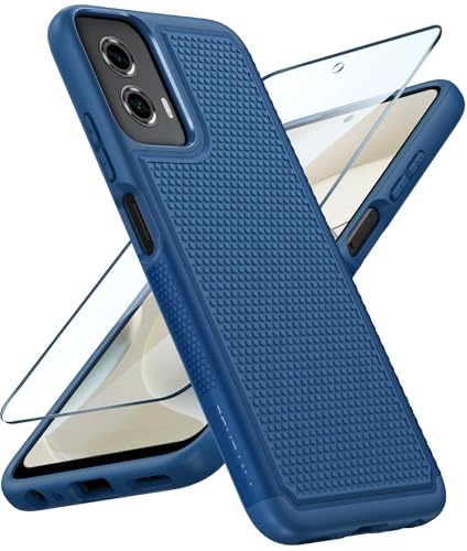 Image of FNTCASE for Moto G-Power-5G 2024 Case: 14FT Military Grade Drop Protection with Screen Protector Shockproof Rugged Anti-Slip Sweat-Resistant Matte Dual Layer Daily Phone Cover, 6.7 inch (Blue)