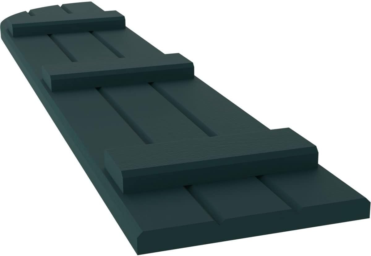 10 1/2"W x 66"H Americraft Three Board (3 Batten) Joined Exterior Real Wood Joined Board-n-Batten Shutters w/Arch Top (Per Pair), Thermal Green