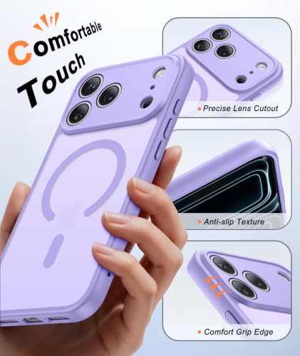 Image of FNTCASE for iPhone 17 Pro-Max Case: Translucent Light Purple Slim Matte Cover Compatible with MagSafe, Full Camera Protection & Tempered Glass Protector, 14FT Military Grade Drop Tested