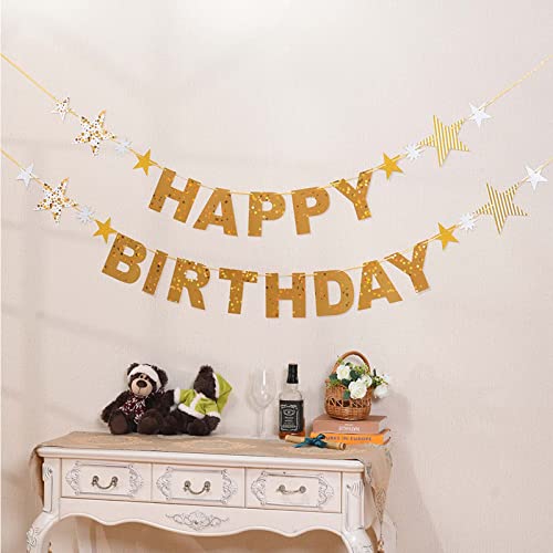 Bieufbji Shiny Happy Birthday Banner With Star For Party Decorations Supplies(Gold) #TOP3