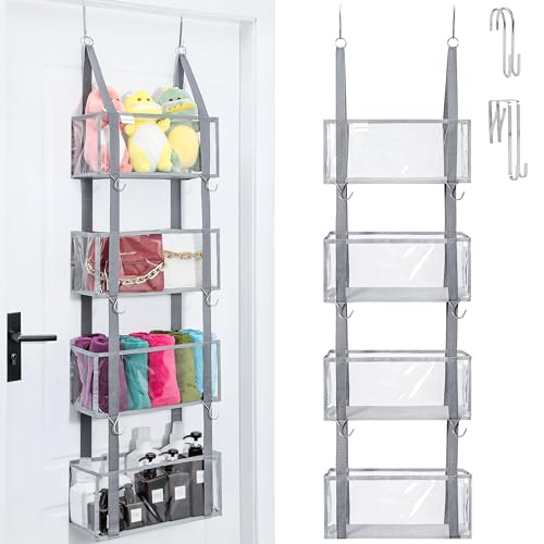Organisateur de Porte, Organisateur de Penderie Suspendu ou Mural, Étagères avec 4 Compartiment, Double Usage, Le Rangement pour Salle de Bain, Armoire, Chambre d’Enfant