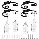 Wenqik 4 Pcs Wall Mounted Wine Glass Rack Stemware Glasses Holder Metal Black Wire Wine Cup Hanger Holder for Stemware Storage Organizer Bar Kitchen (6.77 Inch)