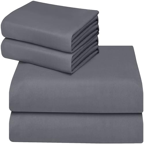 Image of Utopia Bedding 4-Piece Bed Sheet Set 160 x 200 cm, Grey - Polyester Microfibre, Oeko-Tex Certified, 1 Fitted Sheet 160 x 200 cm, 1 Flat Sheet 266 x 259 cm and 2 Pillowcases 65 x 65 cm