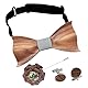 Mr.Van Holzfliege Klassische Set Fliege Herren,Holzfliege, Holz Manschettenknöpfe, Holzbrosche, Einstecktuch für Hochzeiten, Aufführungen, Abschlussball, Partei und sogar tägliche Gebrauch