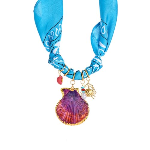 Women's Adjustable Scarf Necklace with Shell Pendant - Silk Blend Beach Jewelry for Layered Year-Round Wear - Main Image