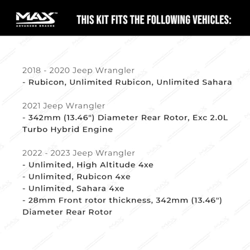 Image of Max Advanced Brakes Front & Rear Brake Kit Compatible With 2018 2019 2020-2023 Jeep Wrangler Unlimited Rubicon Sahara Replacement Premium OE Disc Brake Rotors and Ceramic Brake Pads