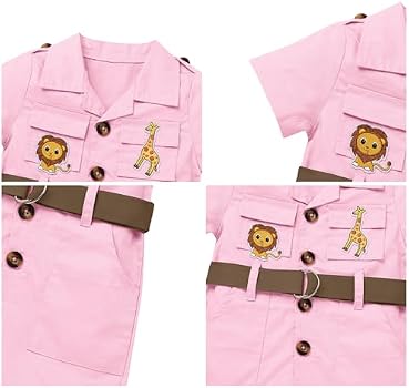 EFOGEP Wilde Costume Safari Bébé Garçon Fille - Combinaison Courtes Manches Avec Ceinture Et Chapeau - Déguisement Explorateur Jungle - 2 Pièces
