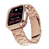 BINLUN Compatible with Apple Watch Band 45mm 44mm 42mm Matte Stainless Steel Rose Gold Metal Watch S