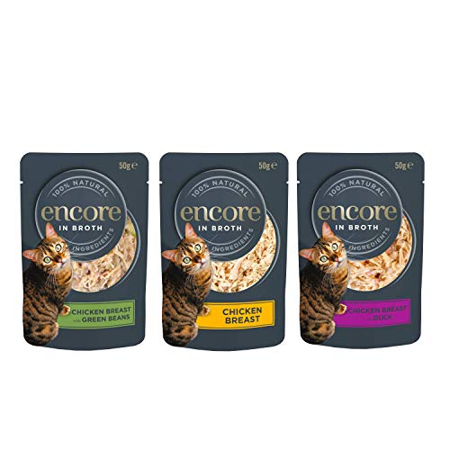 Encore 100% Natural Wet Cat Food, Multipack Chicken Selection in Broth Pouch, 4x 5x 50g (Total 20 Pouches)