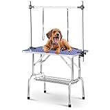 36' Dog Grooming Table Foldable Pet Grooming Tables with Adjustable Arm Noose Storage Mesh Tray Maximum Capacity Up to 330lbs Blue