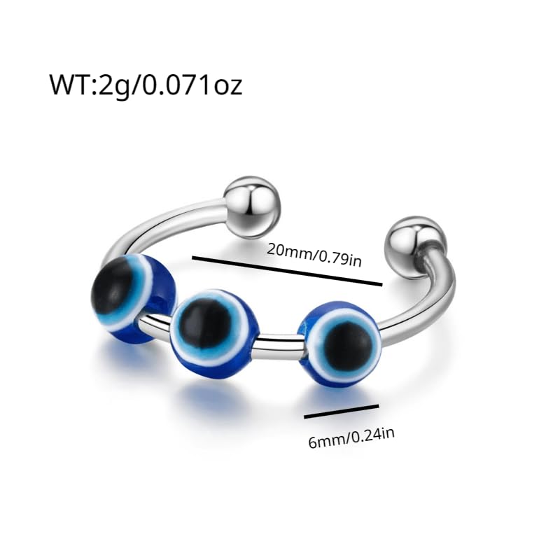 Image of El Regalo 2PCs Eye Catching Fidget Meditation Adjustable Finger Rings for Girls & Women- Retro Blue Evil Eyes Opening Adjustable Rotating Beads Rings