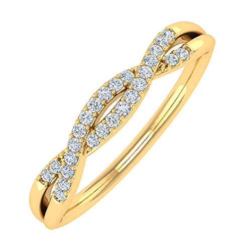 1/10 Carat (ctw) 10K Yellow Gold Diamond Ladies Swirl Stackable Anniversary Ring (Ring Size 6) (I1-I2 Clarity)