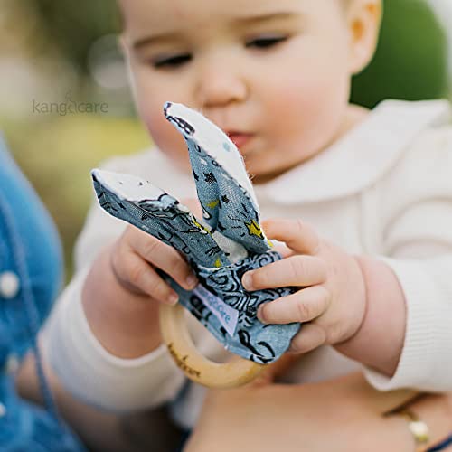 Image of Kanga Care Baby Soft Muslin Sensory Crinkle Bunny Ear Wood Teething Ring - Wander Camping