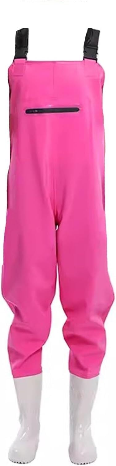 Wodoodporne i wytrzymałe Damskie spodniobuty, wodoodporne spodniobuty, buty biodrowe z PVC z podeszwą z kolcami i regulowaną klamrą(Pink,4.5)