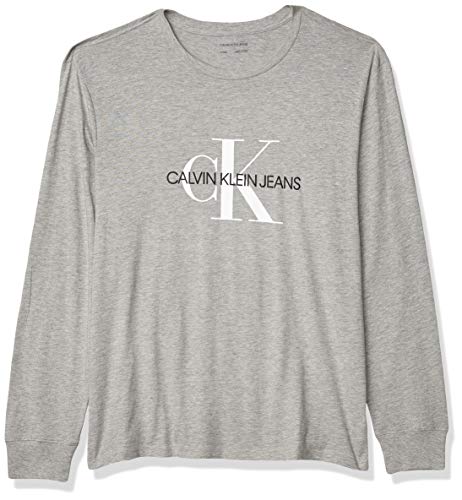 Calvin Klein Men's Long Sleeve Logo T-Shirt, Light Grey Heat, Large