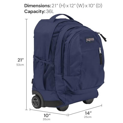 JanSport Driver 8 Rolling Backpack - Wheeled Travel Bag with 15-Inch Laptop Sleeve, One Size, Navy2