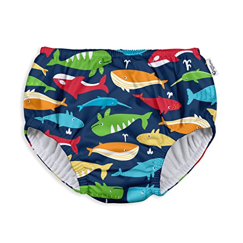 Green Sprouts Boys' Pull-up Reusable Absorbent Swimsuit Diaper, Navy Whale League, 6 Months
