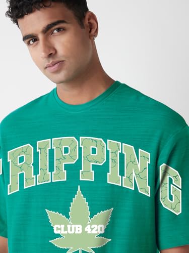 Image of Bewakoof Air 1.0 Men's Graphic Printed Oversized Fit Half Sleeve Round Neck Cotton Slub T-Shirt