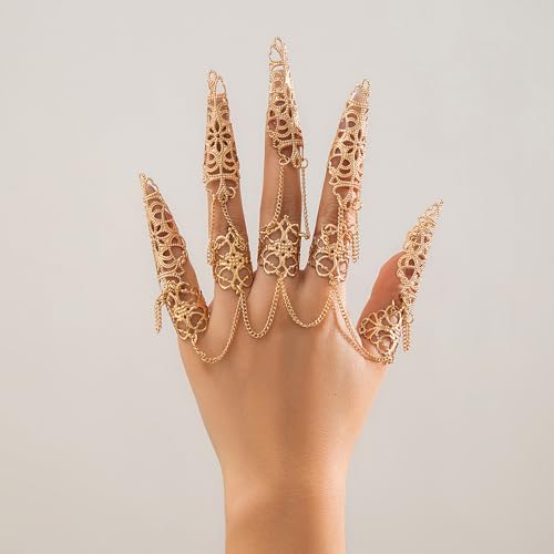 Denifery Claw Chain Ring Bracelet Inlaid Nails Bracelets Queen Costume Finger Claw Nails Gothic Bracelet with Finger Nails Halloween Accessory for Women3