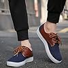 Men's Two Tone Canvas Lace up Trainers, Casual Sneakers with Faux Leather Patch and Rubber Sole, Lightweight Low Top Shoes, Contrast Stitching Finish, Durable Vulcanised Construction Blue #1