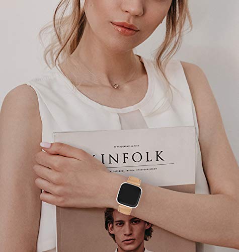 Wfeagl For Fitbit Versa Bands, Top Grain Leather Band Replacement Strap For Fitbit Versa/Versa 2 /Versa Lite/Versa Se Fitness Smart Watch (Camel Band+Silver Buckle) #TOP7