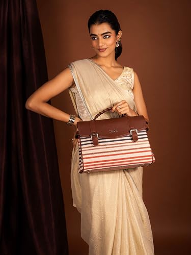 Image of ZOUK Heritage Satchel Bag - Gwalior Weaves | Jute | Vegan Leather Handcrafted With Detachable Sling Strap