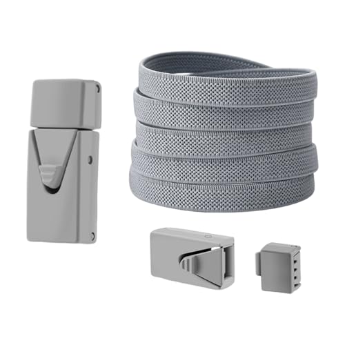 omiinitio Cordones elásticos de poliéster con cierres de 8 mm de ancho y 100 cm de largo para zapatillas de deporte de encaje para hombres mujeres adolescentes niños elásticos, gris, talla única