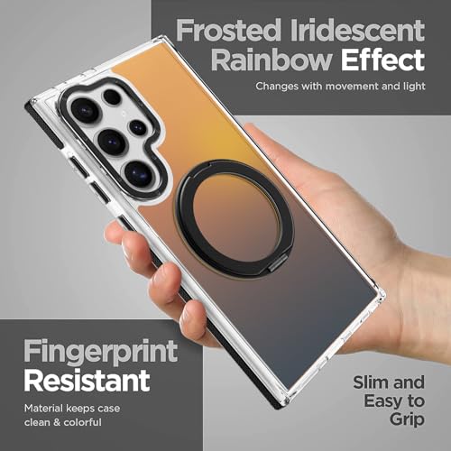 Image of Magnetic for Samsung Galaxy S24 Ultra Case with 360 Stand [Compatible with Magsafe] [Fluorescent Design] [1 Screen Protector] Slim Translucent Matte Case for Galaxy S24 Ultra 6.8 inch, Black