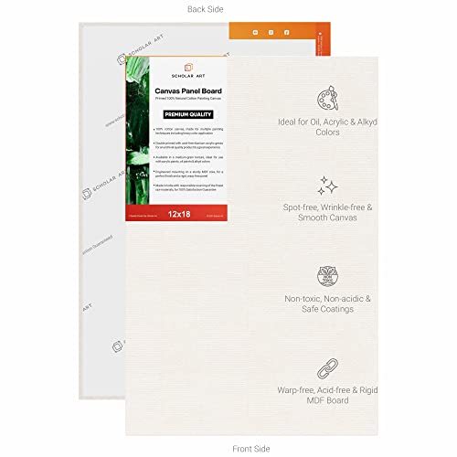 Image of Scholar Art Hobby Series 04 Oz (230 GSM) 100% Cotton Canvas Panel Board for Painting (White Blank Canvas Boards for Acrylic Paint, Oil Paint, Wet & Dry Media) | 12 inchx18 inch (30x45 cm), Pack of 6