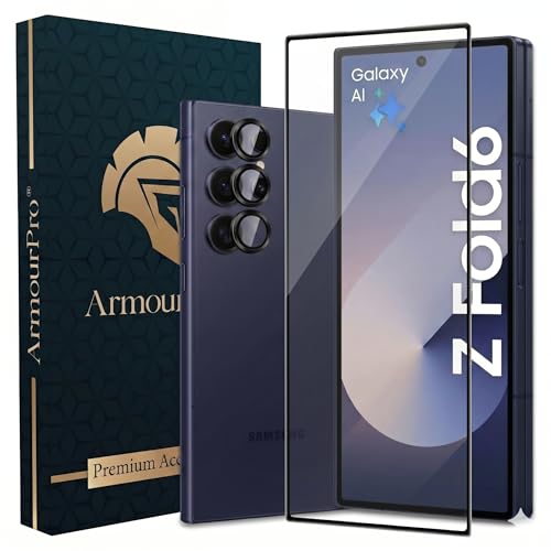 Image of ArmourPro Edge to Edge Tempered Glass for Samsung Galaxy Z Fold 6 with Black Camera Ring Guard, 9H Screen Protector, Anti-Scratch, Anti-Fingerprint, Bubble-Free Installation Kit