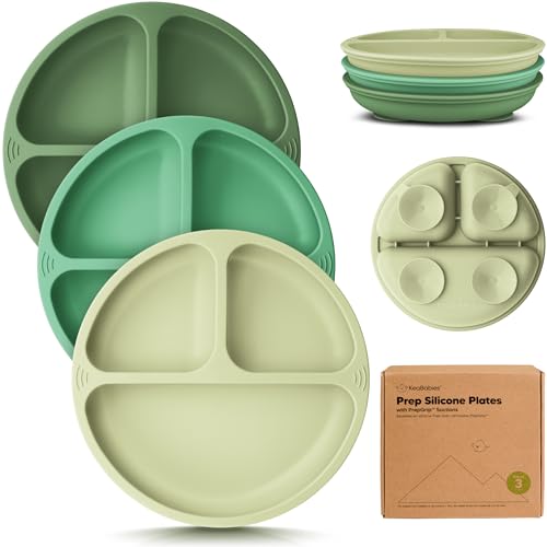 Image of KeaBabies Suction Plates for Baby, Toddler - 3-Pack 100% Silicone Toddler Plates with Suction, Divided, BPA-Free Baby Led Weaning Essentials for Kids, Dishwasher, Microwave Safe, Durable (Forest)