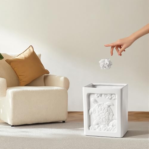 Image of Small Bathroom Trash Can - 1.85 Gallon Wastebasket Garbage Can Container Bin for Kitchens, Bathrooms, Laundry Room, Offices (Square /White)