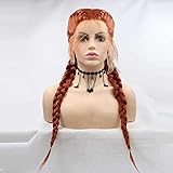 melody wig Synthetic Copper Red Braid Lace Front Wigs 360#Color Double Braided Wig Heat Resistant Fiber Long Braid Wig With Baby Hair …