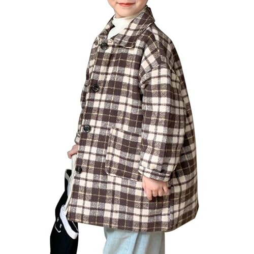 Little Boys Cotton Coat Single Breasted Pea Coat Plaid Mid Length Fall Winter Outwear2