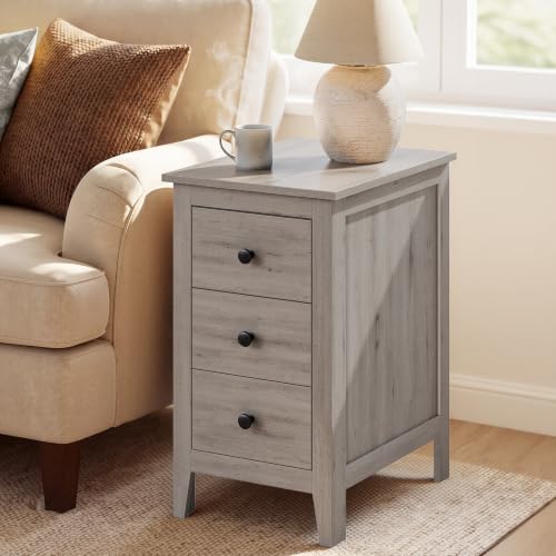 Image of VASAGLE Side End Table with 3 Storage Drawers, Nightstand Farmhouse