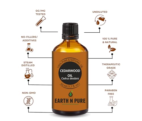 Image of Earth N Pure Cedarwood Essential Oil | Steam Distilled | Pure & Undiluted | Supports Scalp Balance & Healthy-Looking Hair | Vegan & Cruelty-Free | 50ml